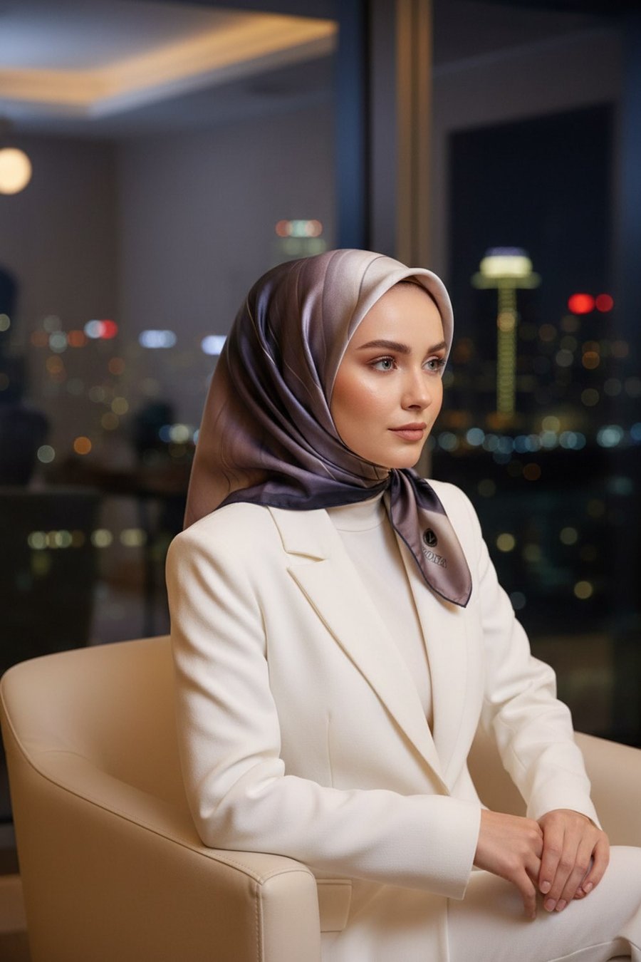 %100 Twill İpek Degrade Duman Lacivert Renkli 90x90 Eşarp Dikim Şekli : El Dikişi