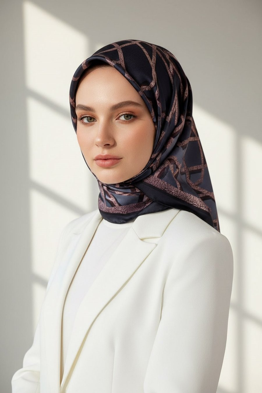 %100 Twill Türk Motifi  Desenli Gri Renkli 90x90 Eşarp Dikim Şekli: El Dikişi