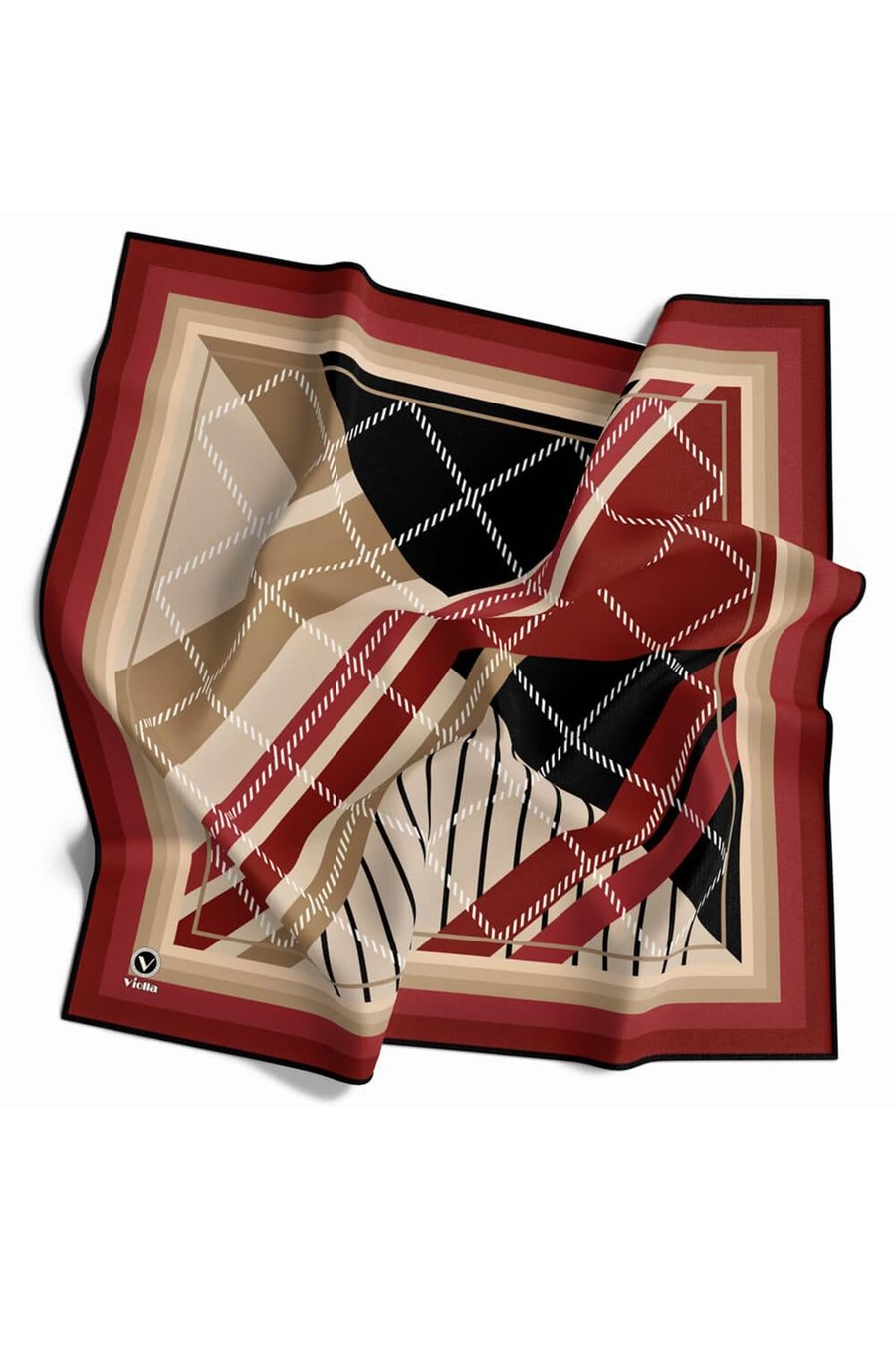 Soft Bordürlü Ekose Desenli Bordo Renkli 90x90 Eşarp (İpek İçermez) Kenar Dikiş Şekli El Dikişli