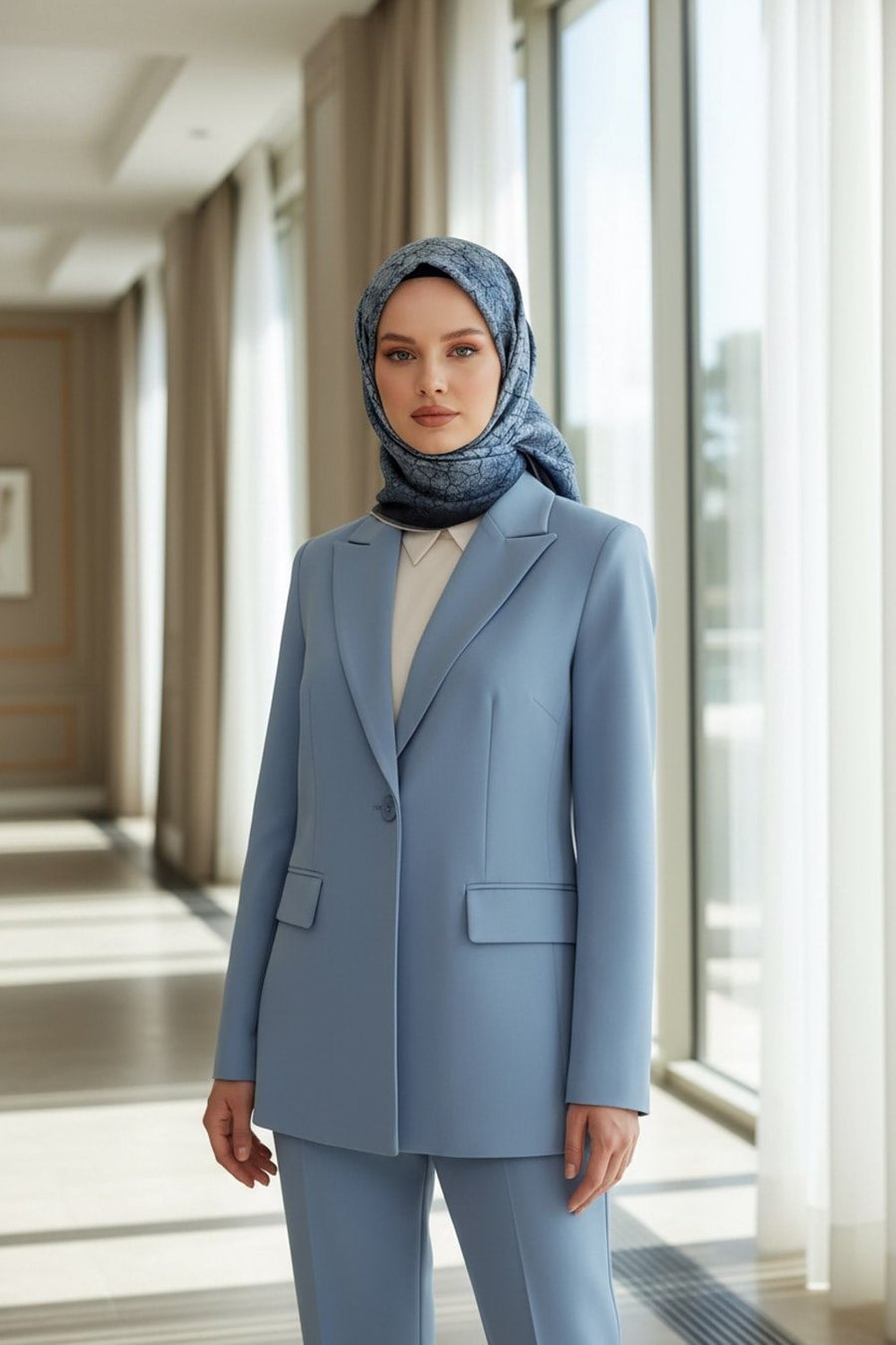 % 57 İPEK % 43 VİSKON Twill İpek Bulut  Desenli İndigo Gri Renkli 90x90 Eşarp Dikim Şekli : El Dikişi