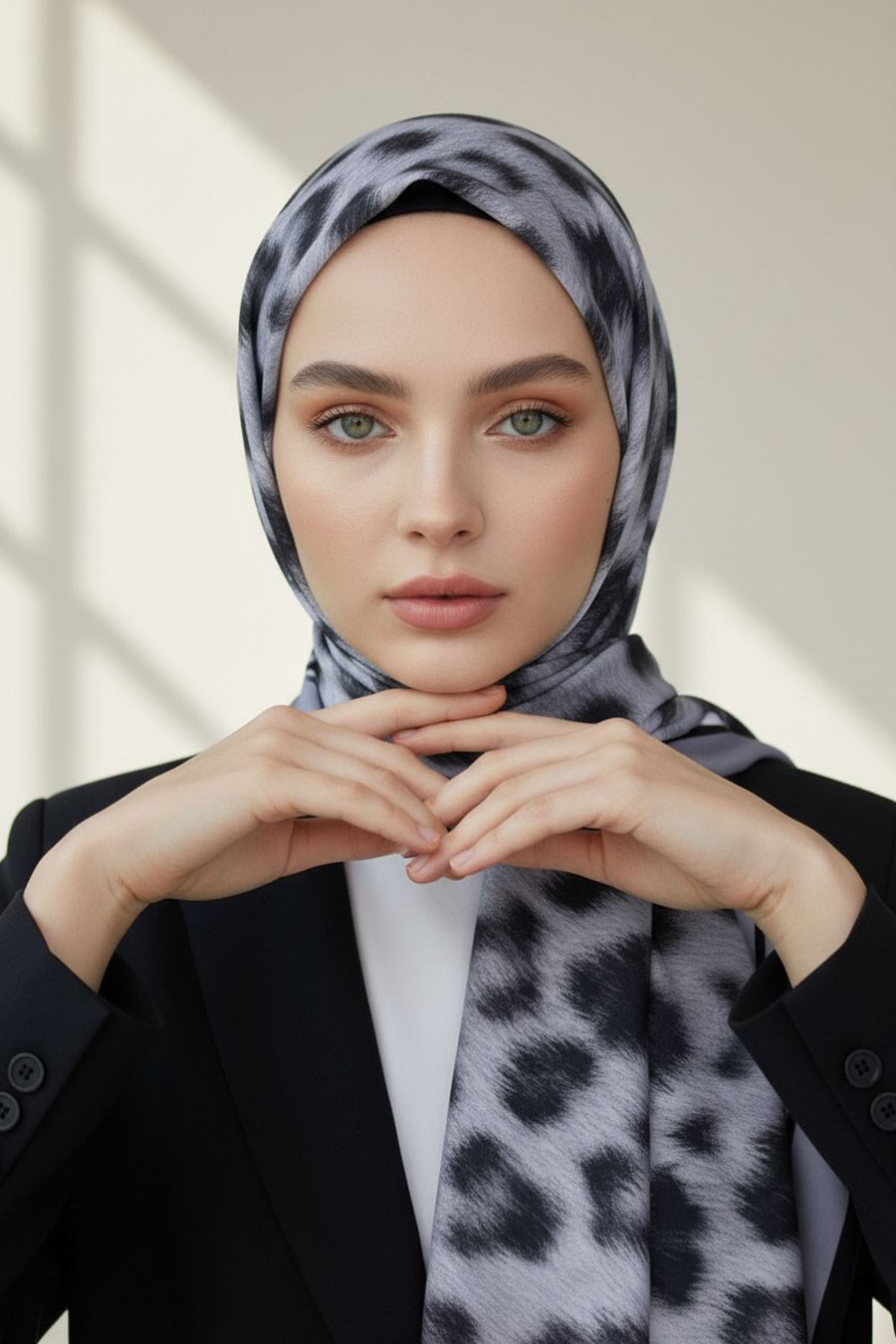 KREP LEOPAR DESENLİ SİYAH RENKLİ 75X195 KIRIŞMAZ ŞAL
