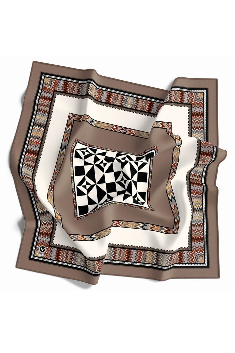 Kristal Geometrik Desenli Bej - Krem Renkli 90x90 Dikim Şekli : El Dikişi Eşarp (İpek İçermez)