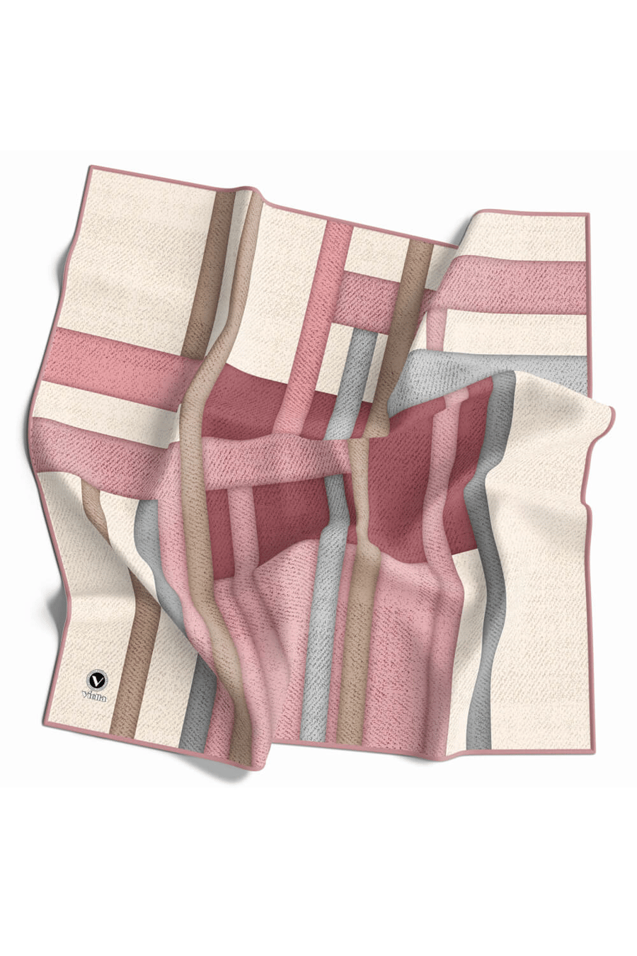 Twill Renkli Şerit Desenli Pudra Renkli 90x90 Eşarp (İpek İçermez) Kenar Dikiş Şekli El Dikişli