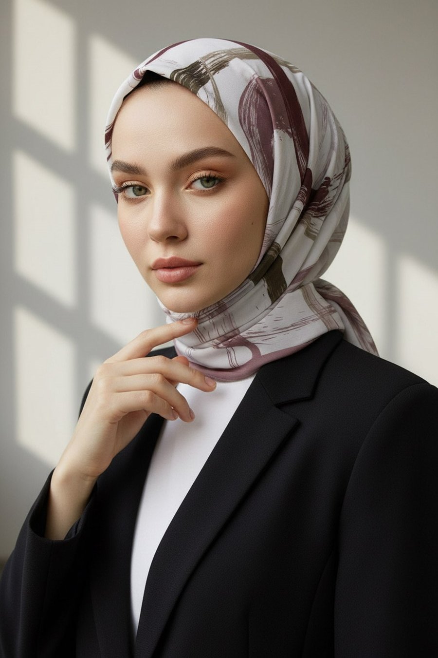 KREP FIRÇA DESENLİ KREM - GÜL KURUSU RENKLİ 75X195 KIRIŞMAZ ŞAL