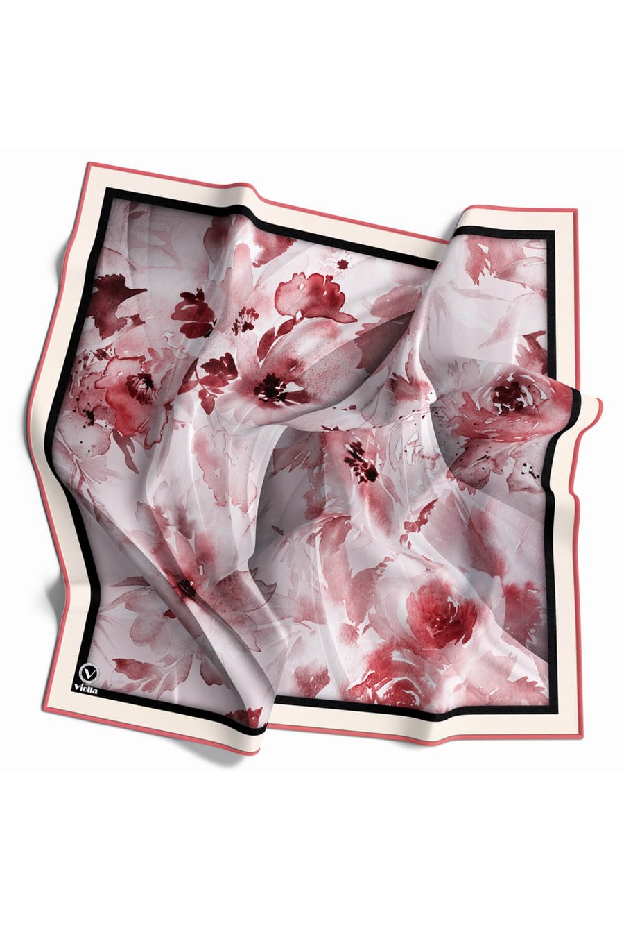 Rayon Sulu Boyalı Çiçek Desenli Pudra Renkli 90x90 Eşarp (İpek İçermez) Kenar Dikiş Şekli El Dikişli