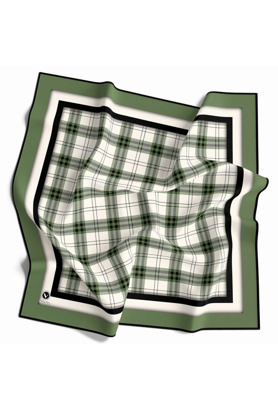 Twill Ekose Desenli Mint Yeşili Renkli 90x90 Eşarp (İpek İçermez) Kenar Dikiş Şekli El Dikişli