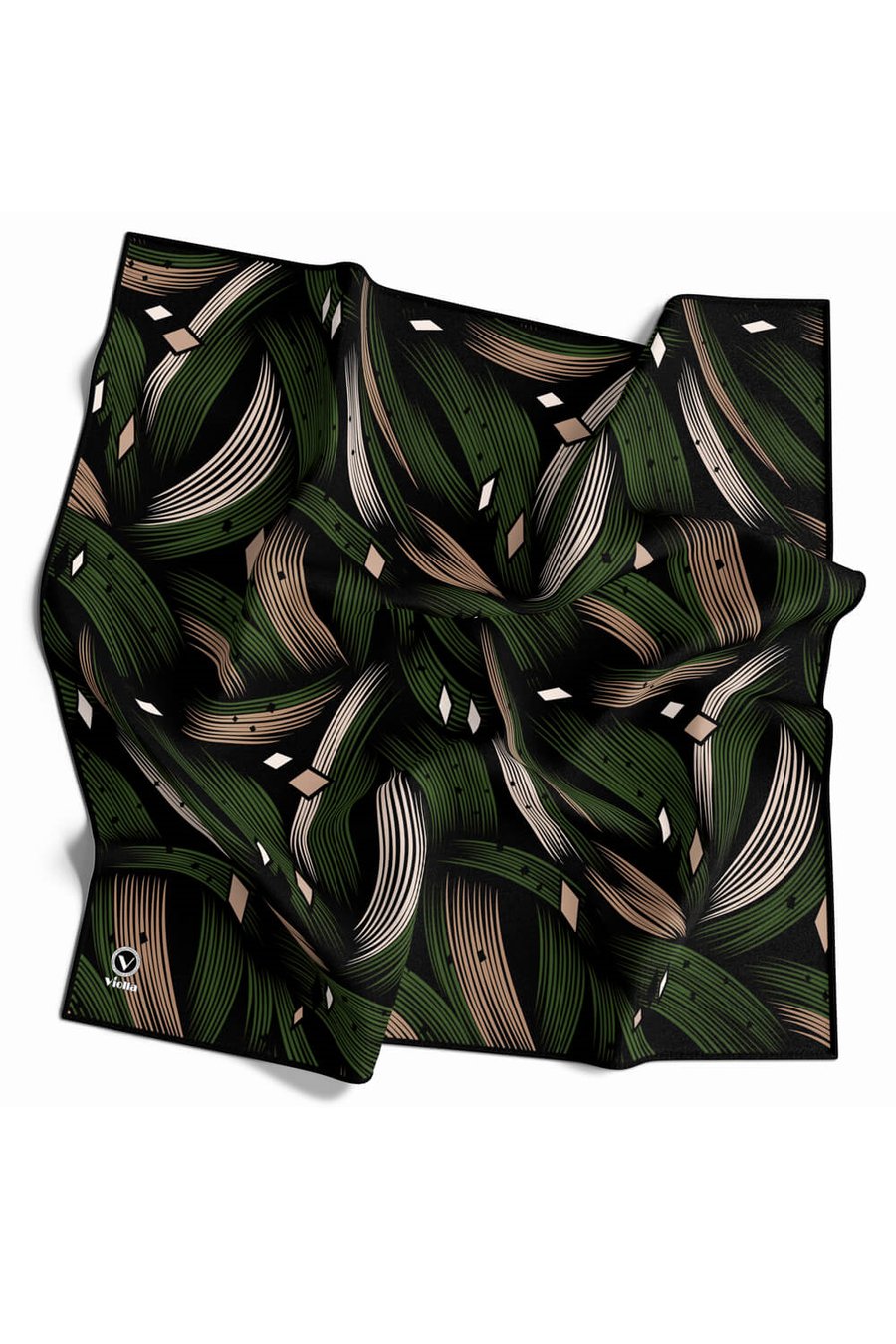 Rayon Geometrik Çizgili Desenli Zümrüt Yeşili Renkli 90x90 Eşarp (İpek İçermez) Kenar Dikiş Şekli El Dikişli