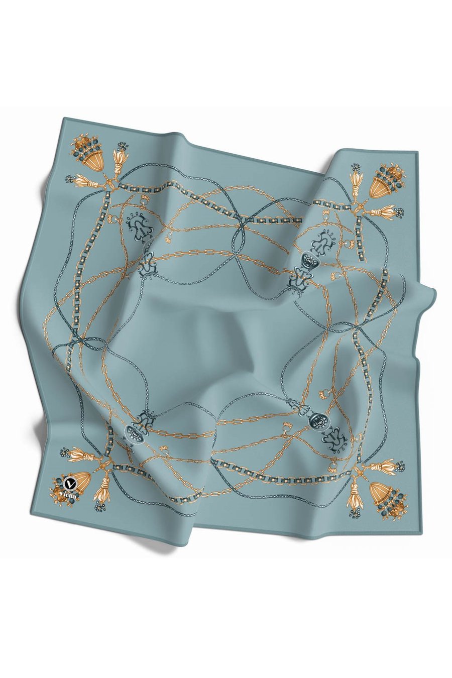 Kristal Geometrik Desenli Buz Mavisi Renkli 90x90 Eşarp (İpek İçermez) Kenar Dikiş Şekli El Dikişli