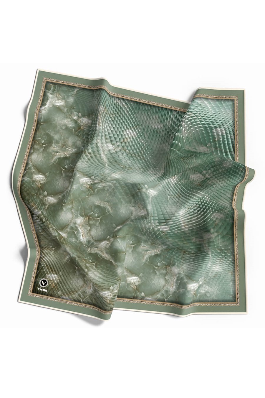 Twill Batik Desenli Mint Yeşili Renkli 90x90 Eşarp (İpek İçermez) Kenar Dikiş Şekli El Dikişli