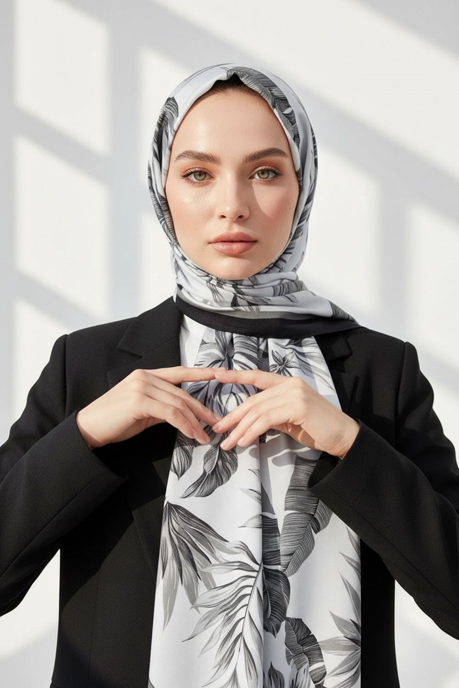 KREP YAPRAK DESENLİ GÜMÜŞ - GRİ RENKLİ 75X195 KIRIŞMAZ ŞAL