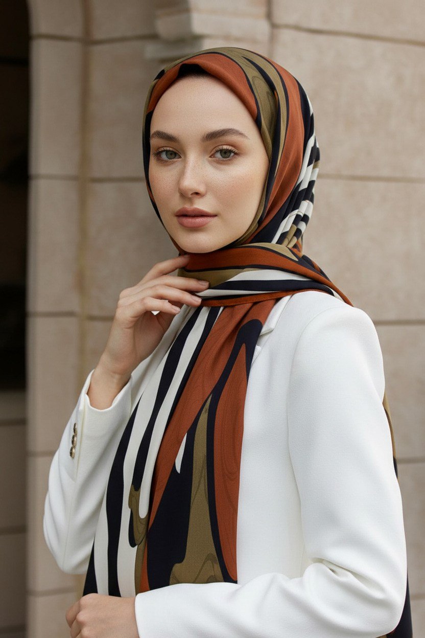 KREP GEOMETRİK DESENLİ RENKLİ 75X195 KIRIŞMAZ ŞAL