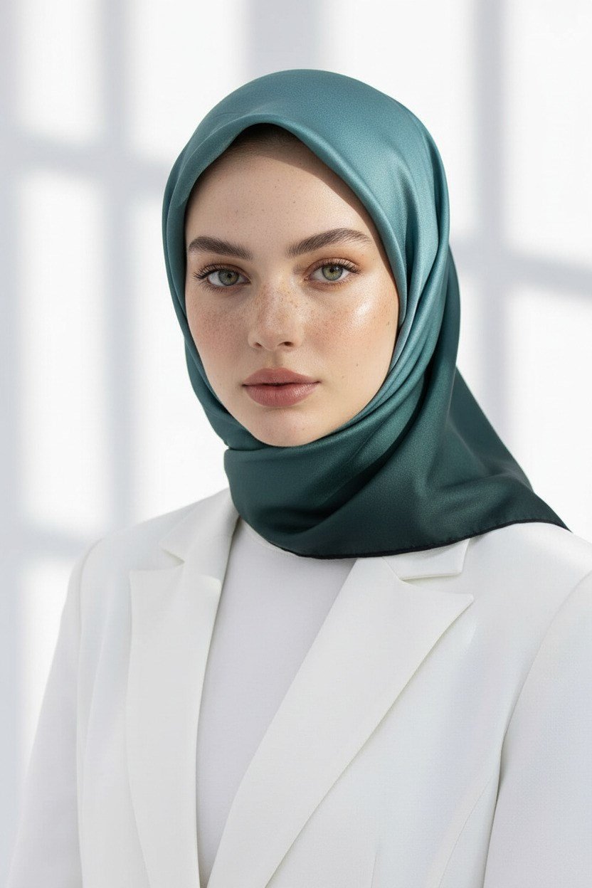 %100 Twill İpek Degrade Desenli Mint Yeşili Renkli 90x90 Eşarp Dikim Şekli : El Dikişi