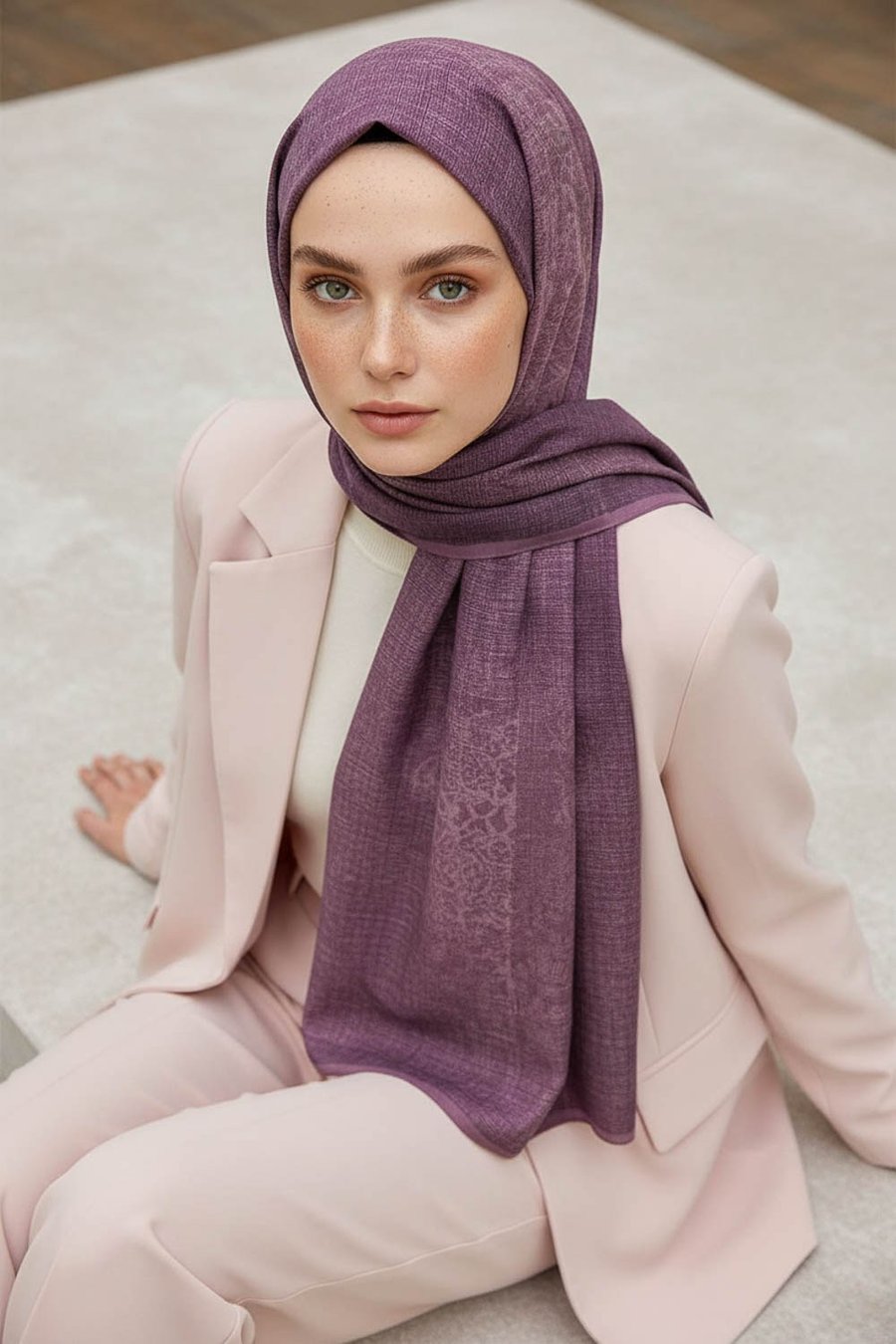 KREP DOKU DESENLİ PEMBE RENKLİ 75X195 KIRIŞMAZ ŞAL