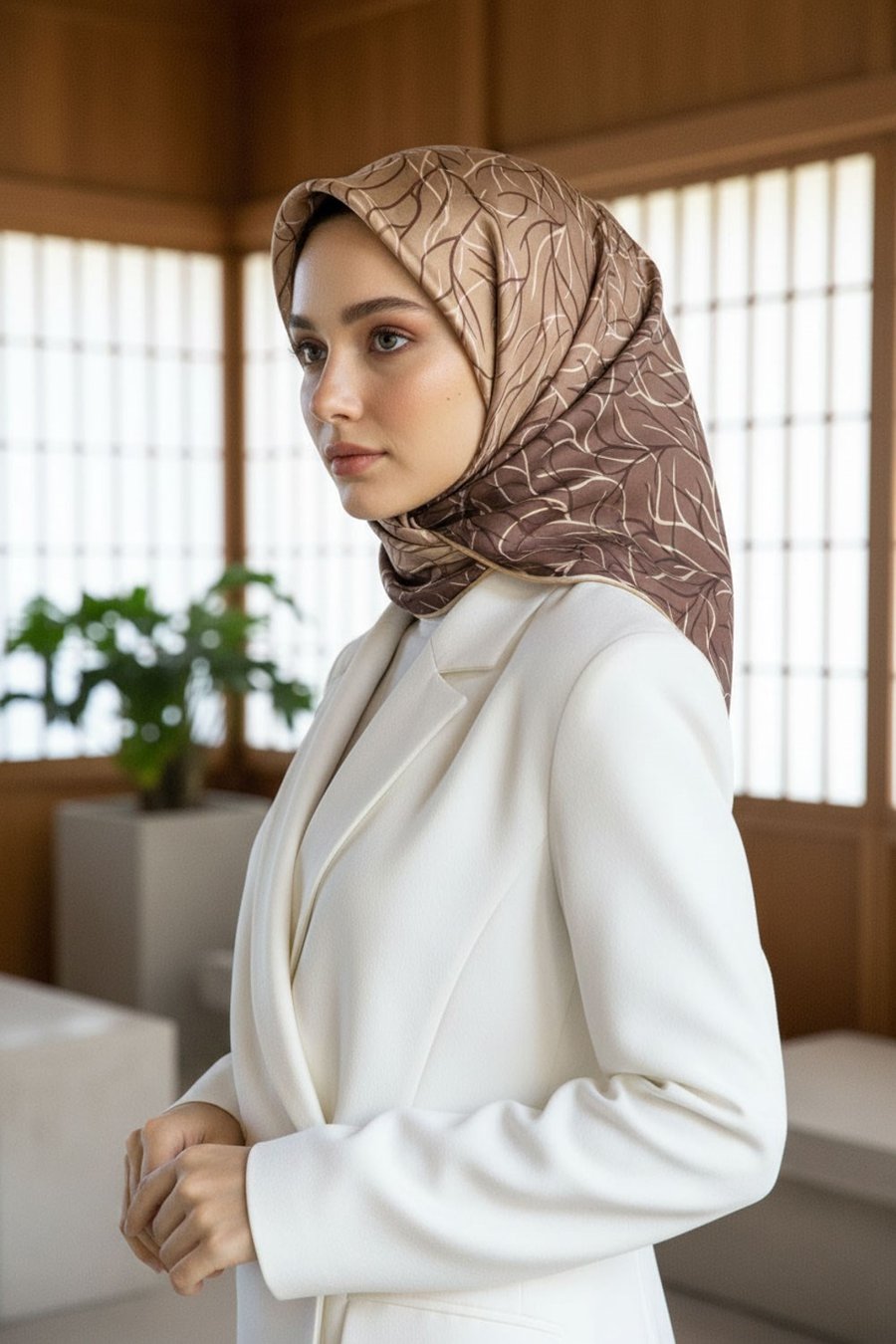 %100 Twill İpek Degrade Desenli Taş Renkli 90x90 Eşarp Dikim Şekli : El Dikişi