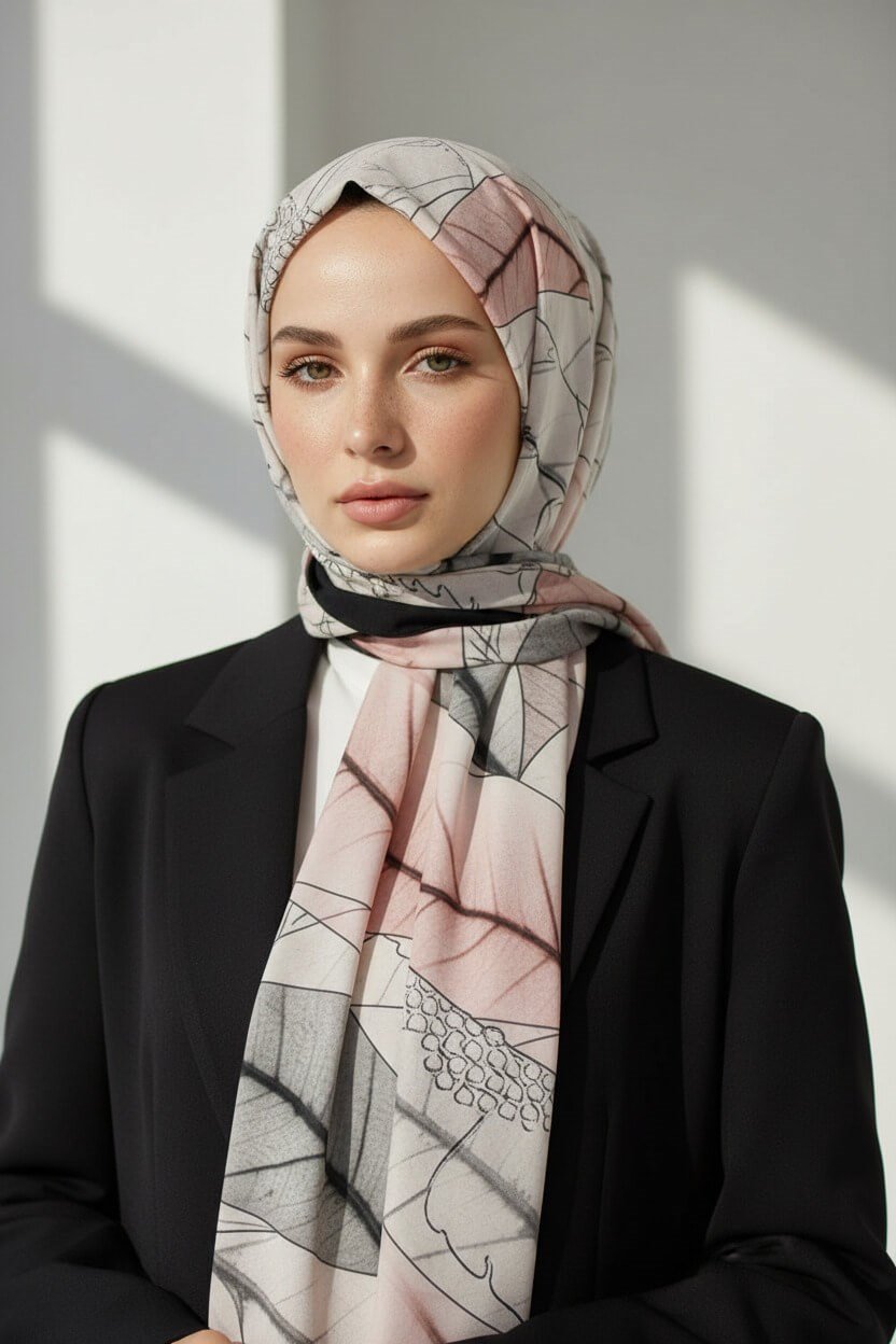 KREP YAPRAK DESENLİ PUDRA RENKLİ 75X195 KIRIŞMAZ ŞAL