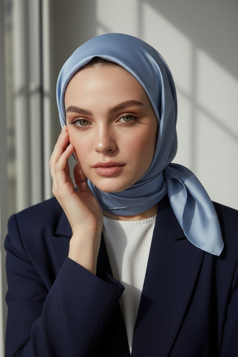 Viskon Twill İpek Az Hatalı Mavi Renkli 90x90 Düz Eşarp Dikim Şekli : El Dikişi