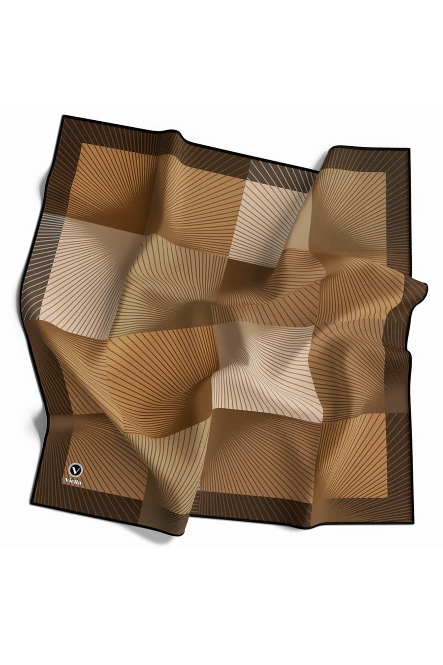 Soft Twill Geometrik Desenli Kahverengi Renkli 90x90 Eşarp (İpek İçermez) Kenar Dikiş Şekli El Dikişli