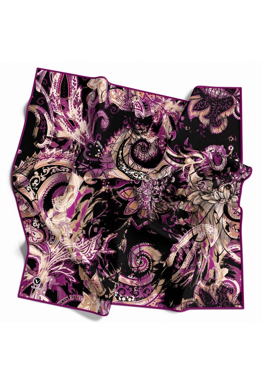Twill Şal Desenli Mürdüm Renkli 90x90 Eşarp (İpek İçermez) Kenar Dikiş Şekli El Dikişli