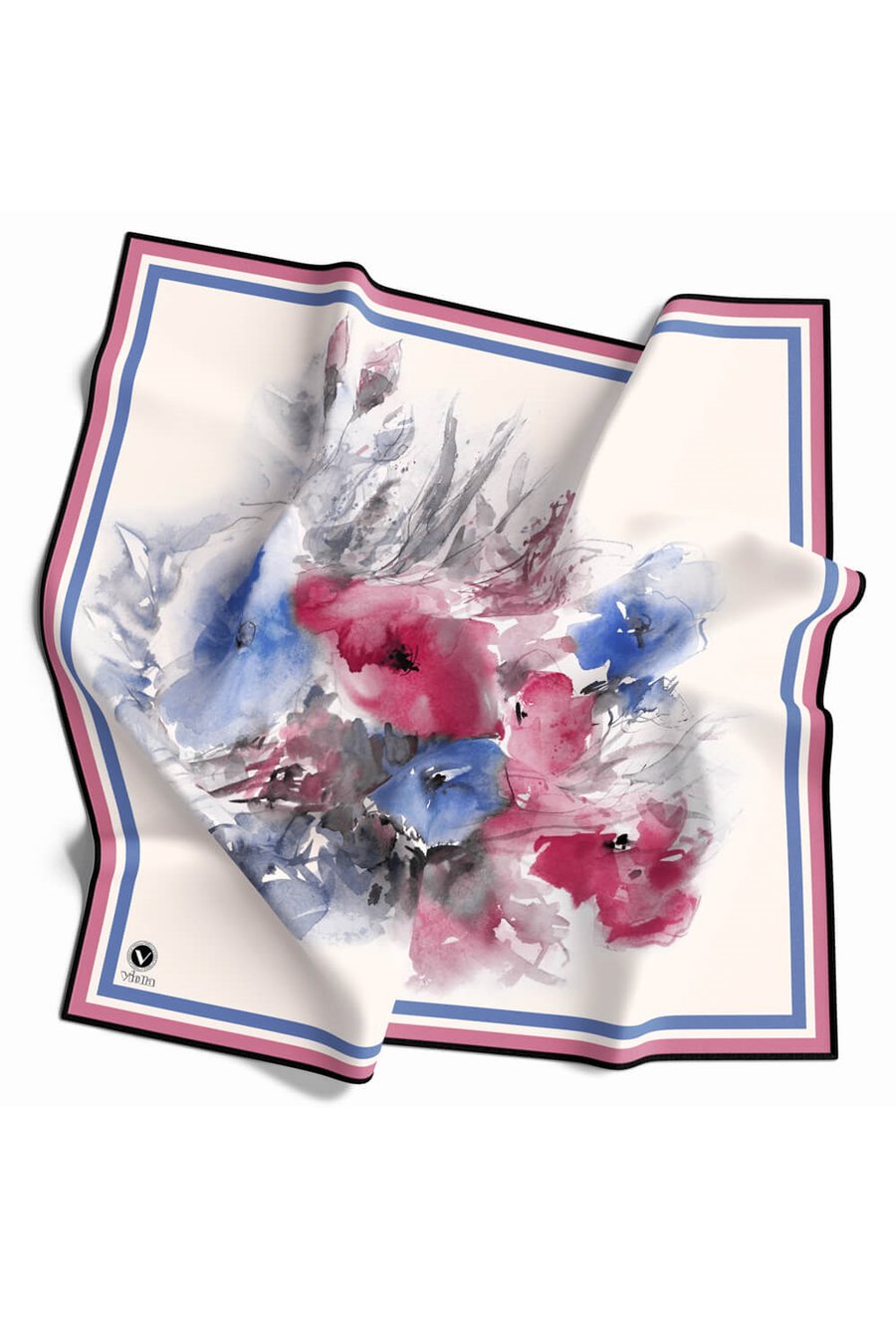 Rayon Zincir Desenli Pembe Renkli 90x90 Eşarp (İpek İçermez) Kenar Dikiş Şekli El Dikişli