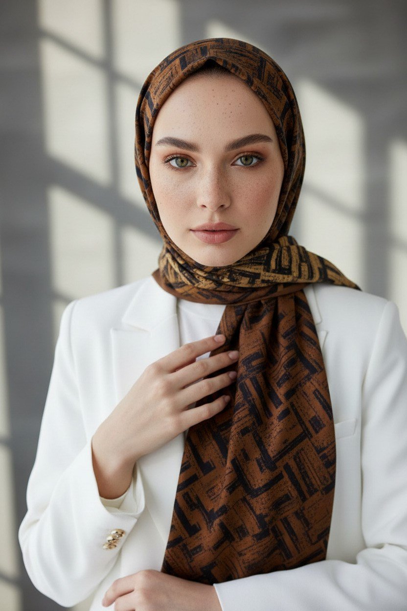 KREP DEGRADELİ ÇİZGİ DESENLİ TABA RENKLİ 75X195 KIRIŞMAZ ŞAL