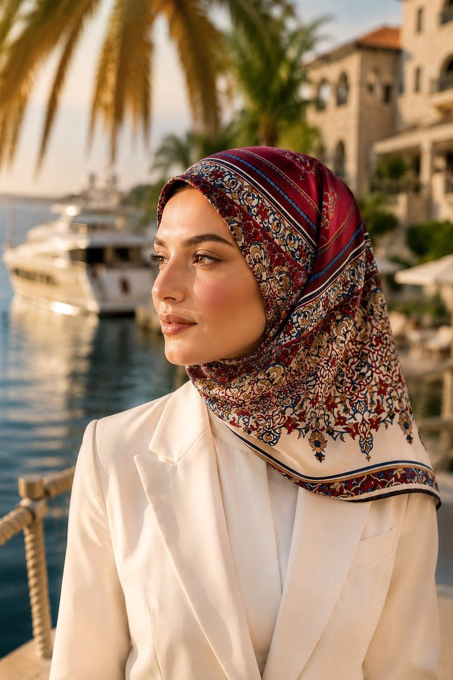 %100 Twill İpek Şal Desenli Bordo Renkli 90x90 Eşarp Dikim Şekli : El Dikişi