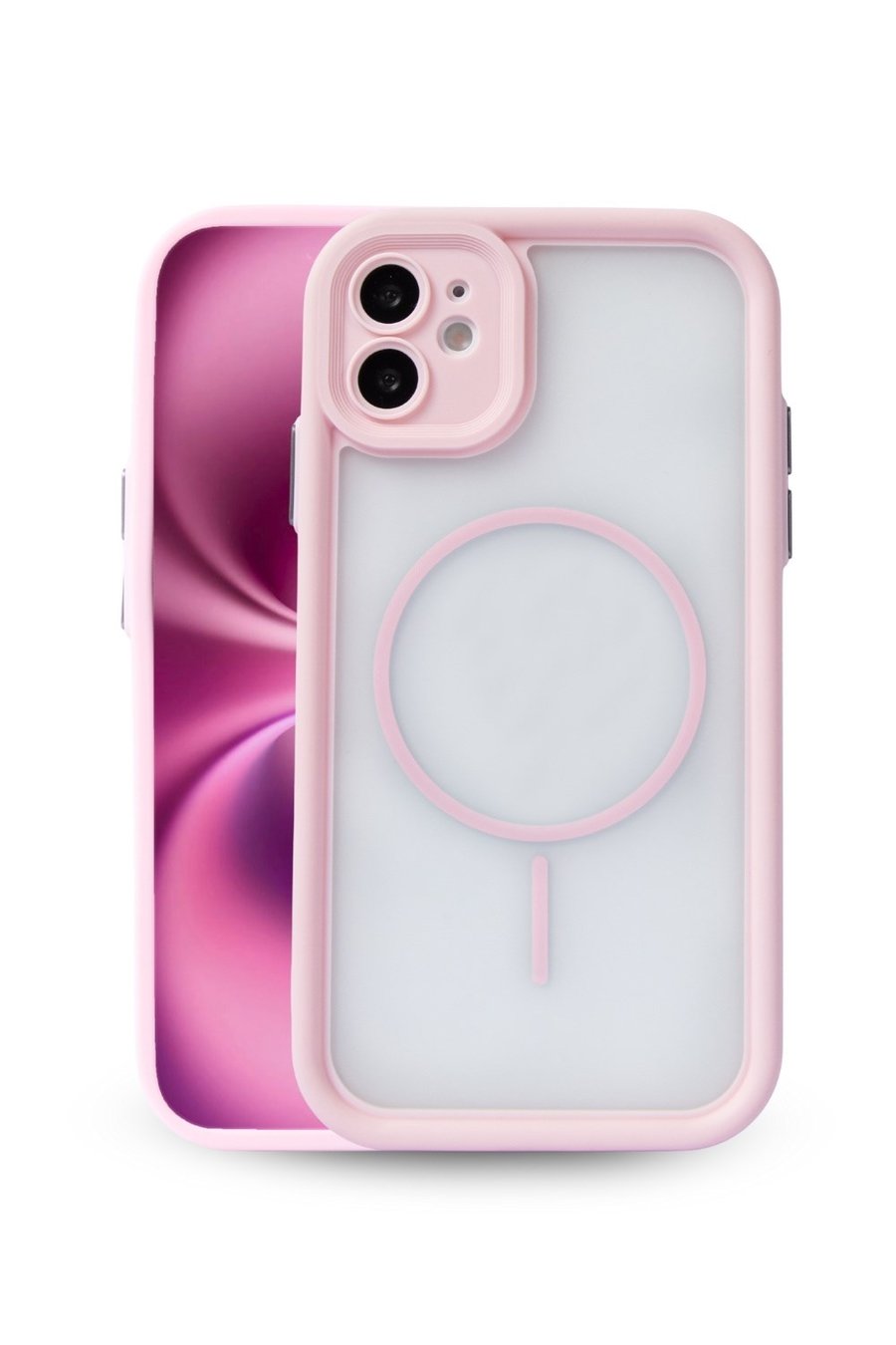 iPhone 11 Kılıf – Kamera Korumalı – MagSafe Uyumlu – Pembe Renk – Mat Silikon Telefon Kılıfı