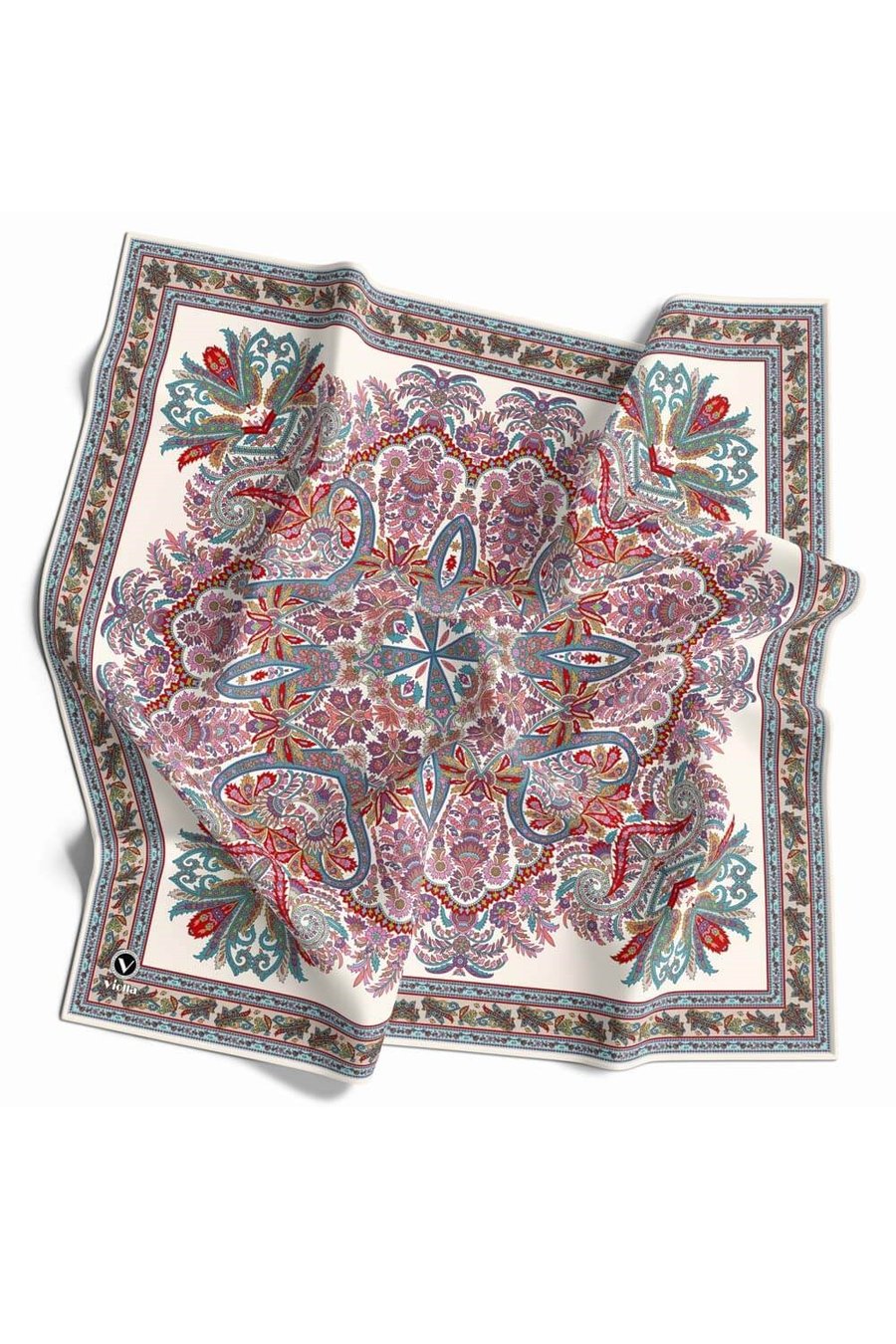 Kristal Şal Desenli Beyaz Renkli 90x90 Eşarp (İpek İçermez) Dikim Şekli : El Dikişi
