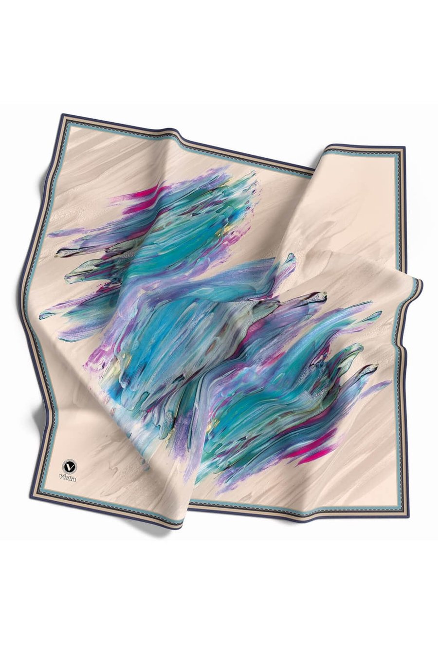 Twill Fırça Darbesi Desenli Bebe Mavisi Renkli 90x90 Eşarp (İpek İçermez) Dikim Şekli : El Dikişi