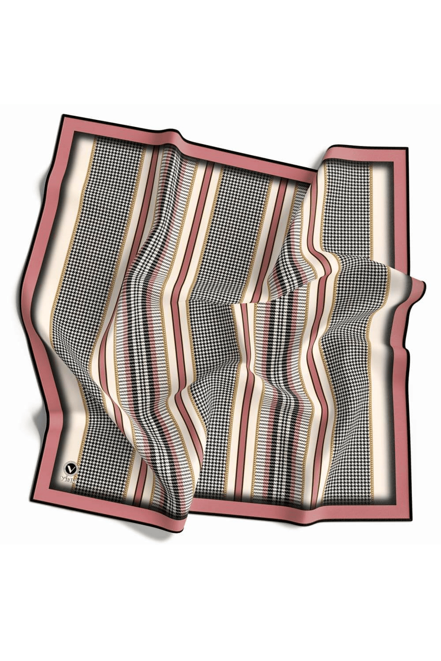 Twill Kazayaklı Şerit Desenli Pudra Renkli 90x90 Eşarp (İpek İçermez) Kenar Dikiş Şekli El Dikişli