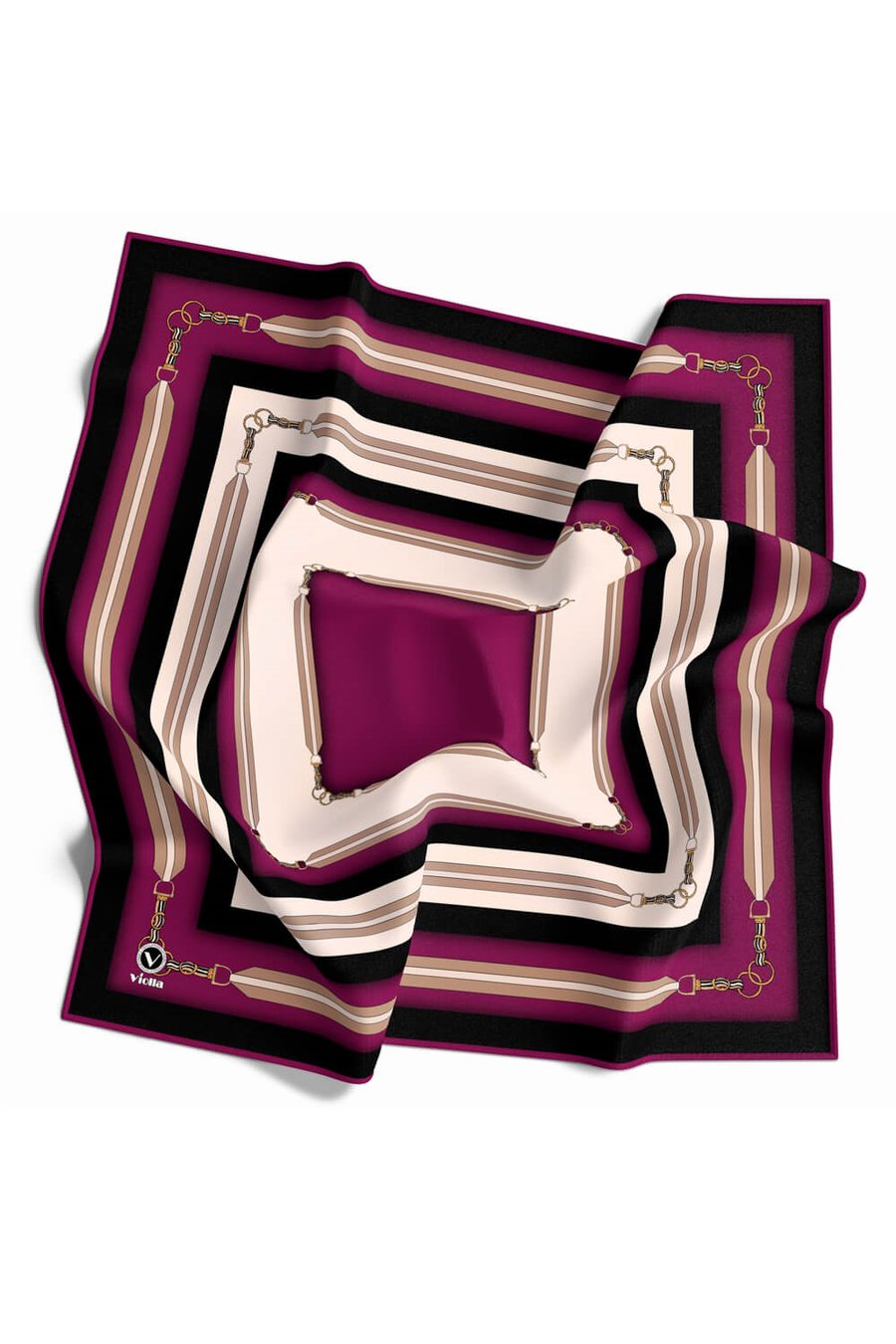 Twill Kemer Desenli Mürdüm Renkli 90x90 Eşarp (İpek İçermez) Dikim Şekli : El Dikişi
