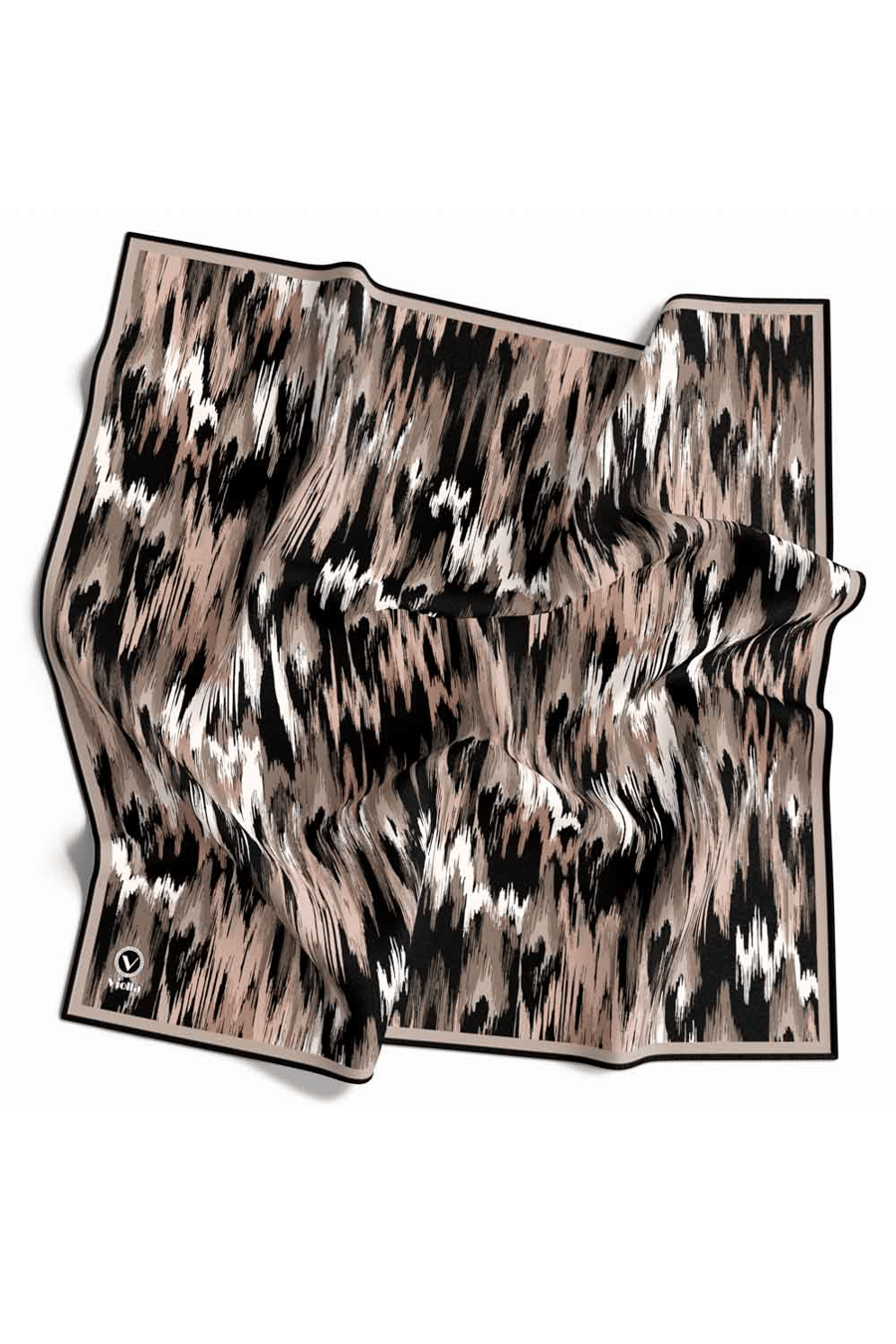 Twill Fırça Desenli Bej Renkli 90x90 Eşarp (İpek İçermez) Kenar Dikiş Şekli El Dikişli