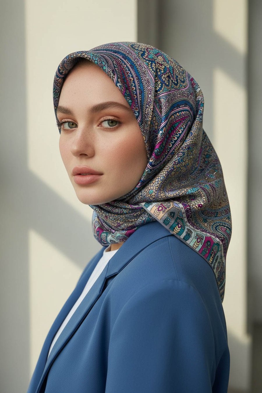 %100 Twill İpek Etro Desenli Gri Renkli 90x90 Eşarp Dikim Şekli : El Dikişi