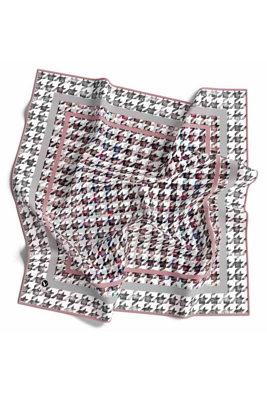 Twill Kazayağı Desenli Pudra Renkli 90x90 Eşarp (İpek İçermez) Kenar Dikiş Şekli El Dikişli