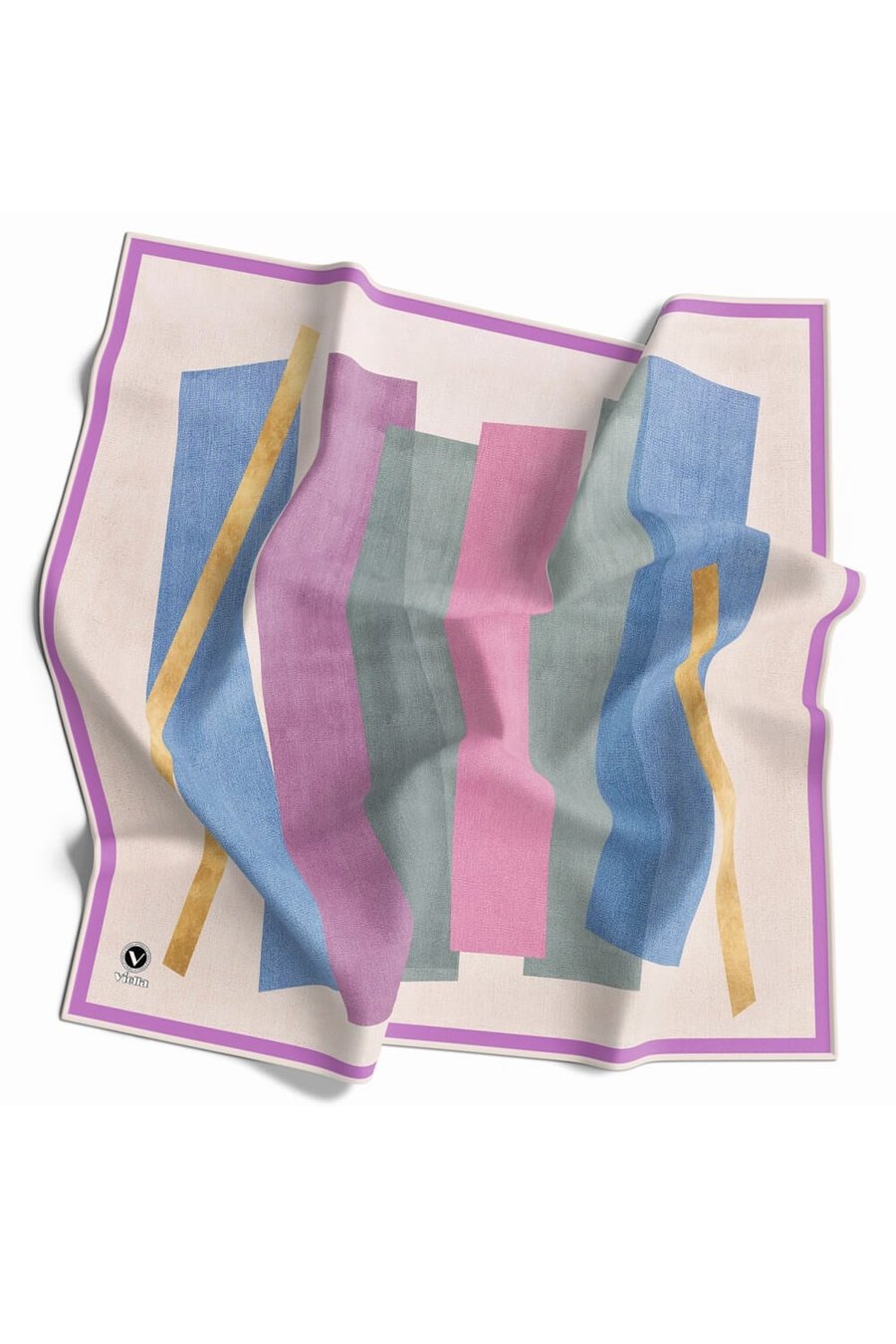 Twill Geometrik Desenli Pembe Renkli 90x90 Eşarp (İpek İçermez) Kenar Dikiş Şekli El Dikişli