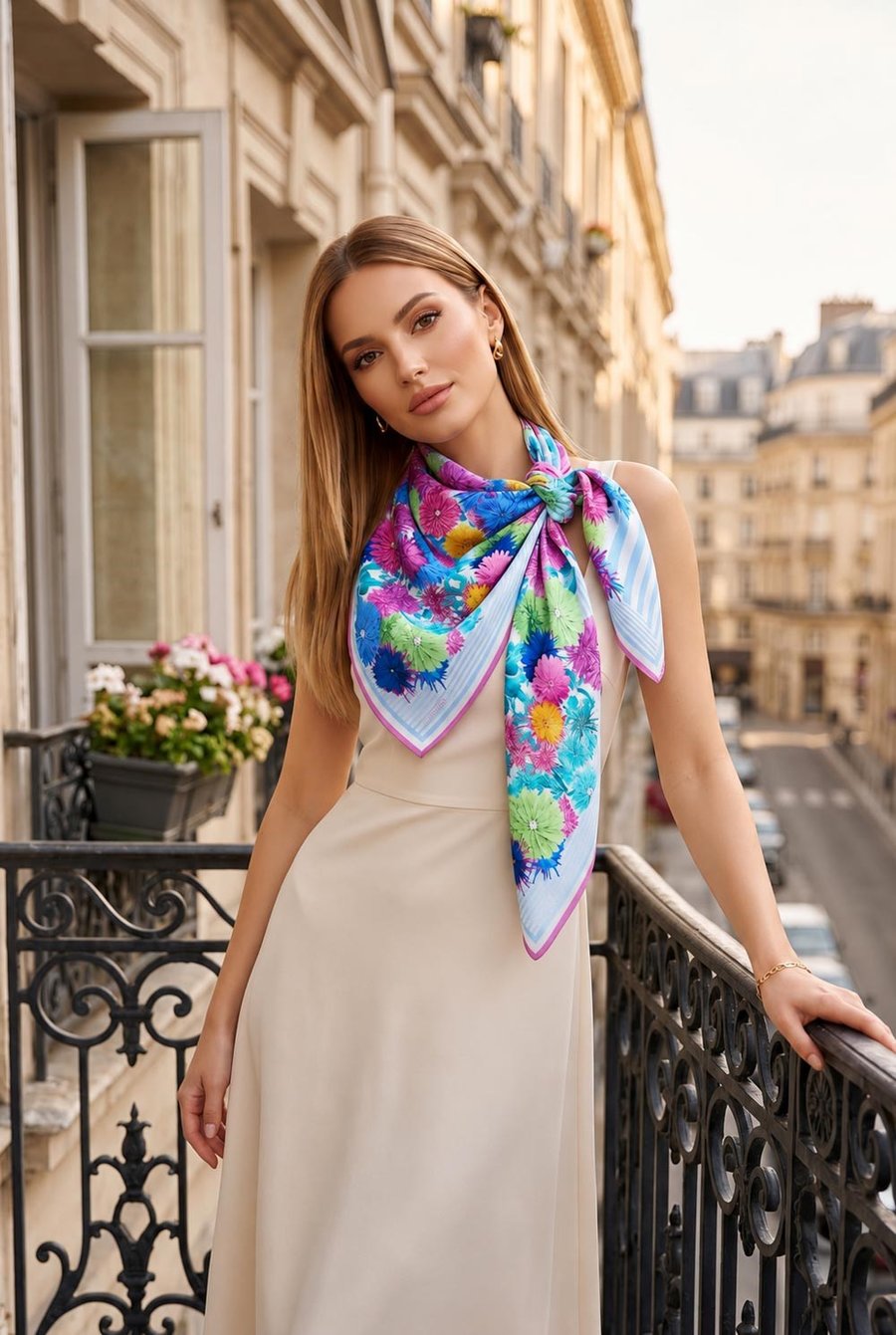 %100 İpek Kadın Desenli Bandana 80x80