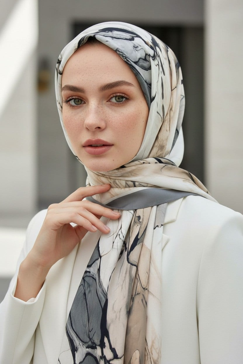 KREP BATİK DESENLİ GRİ RENKLİ 75X195 KIRIŞMAZ ŞAL