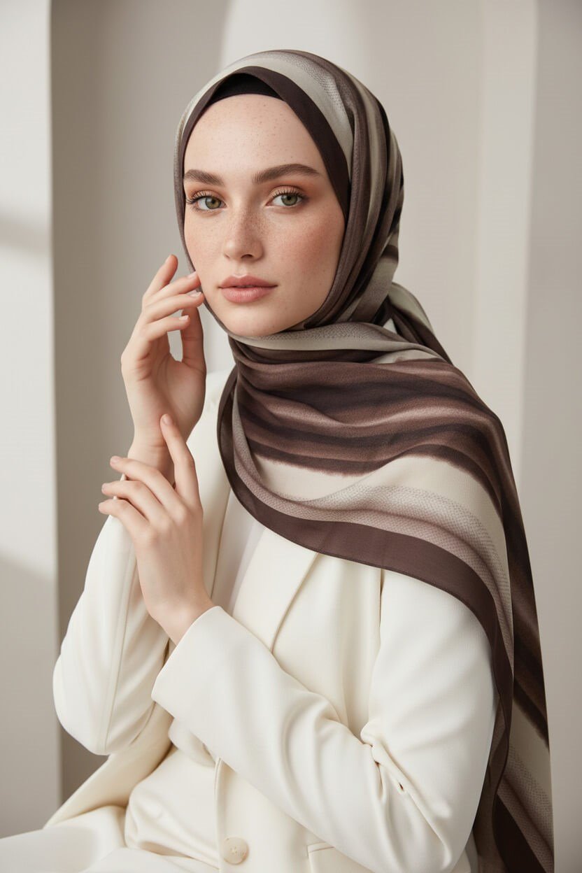 KREP SULU BOYA ÇİZGİLİ DESENLİ MÜRDÜM RENKLİ 75X195 KIRIŞMAZ ŞAL