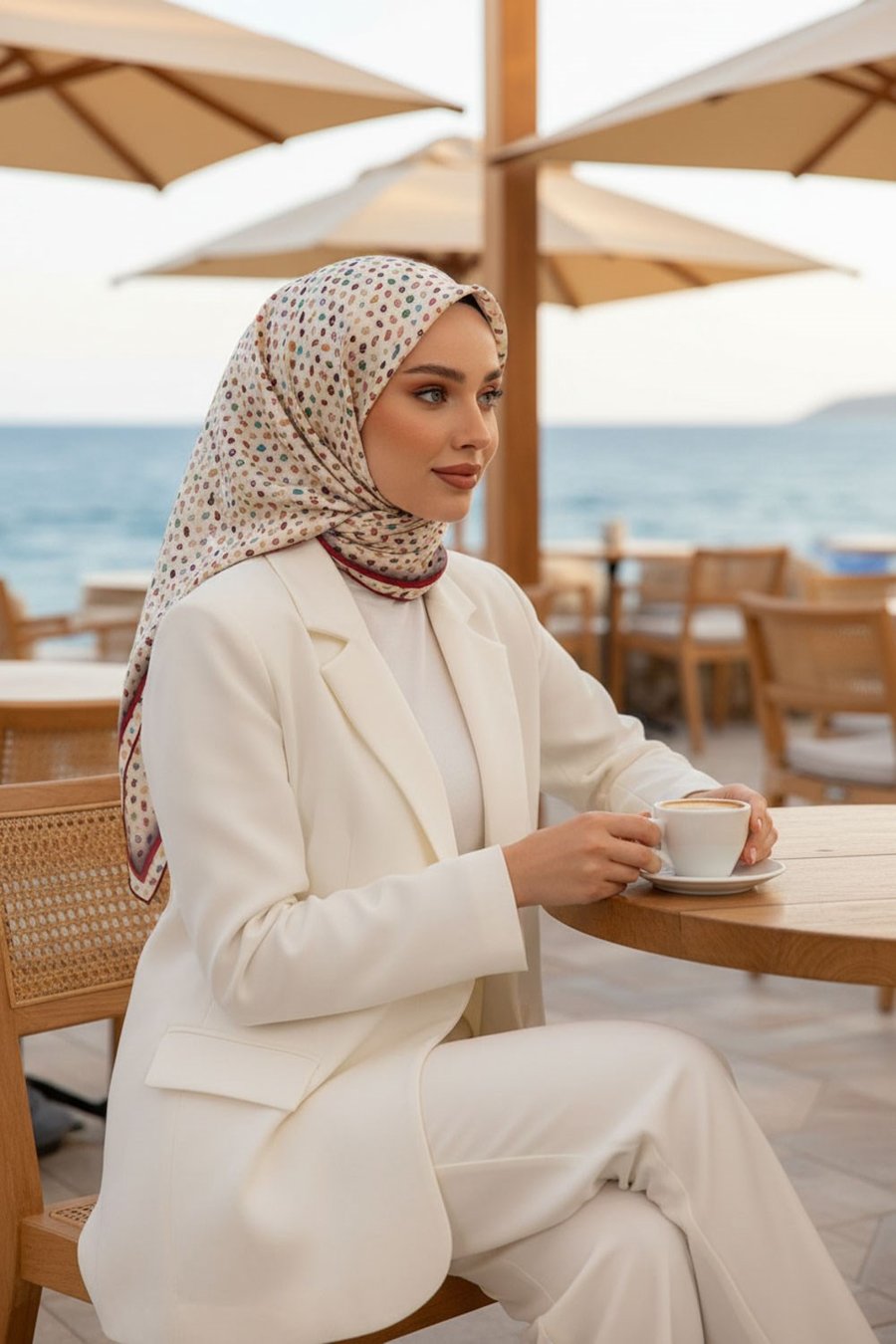 %100 Twill İpek Çıtır Desenli Krem - Bordo Renkli 90x90 Eşarp Dikim Şekli : El Dikişi