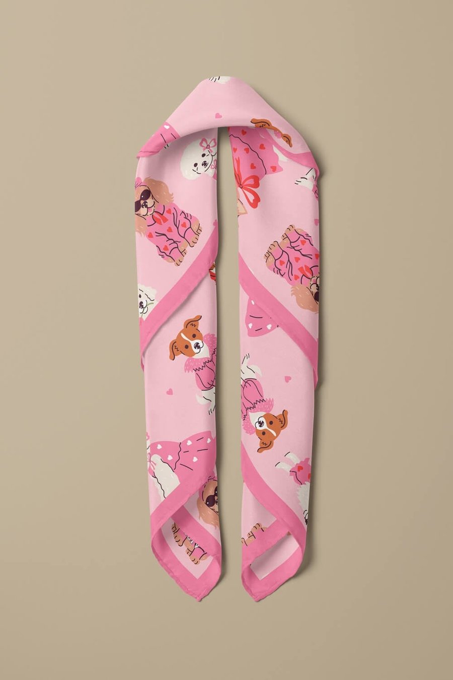 %100 İpek Süslü Köpek Desenli Kadın Bandana