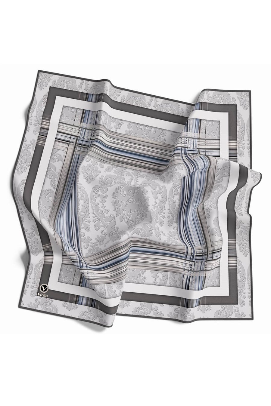 Soft Çerçeveli ve Batik Desenli Gri Renkli 90x90 Eşarp (İpek İçermez) Kenar Dikiş Şekli El Dikişli