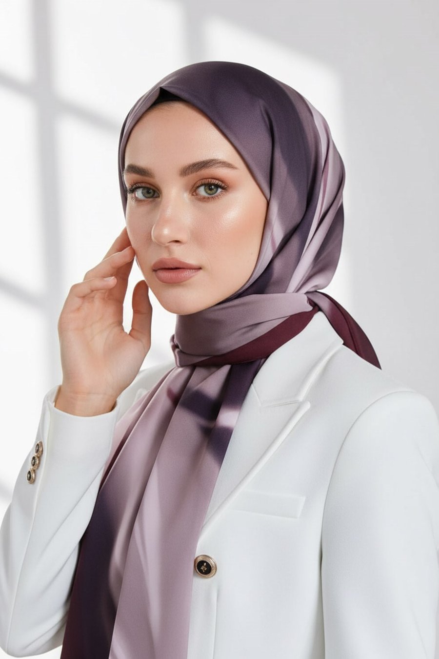 KREP DALGA DESENLİ PUDRA - ŞARABİ RENKLİ 75X195 KIRIŞMAZ EŞARP