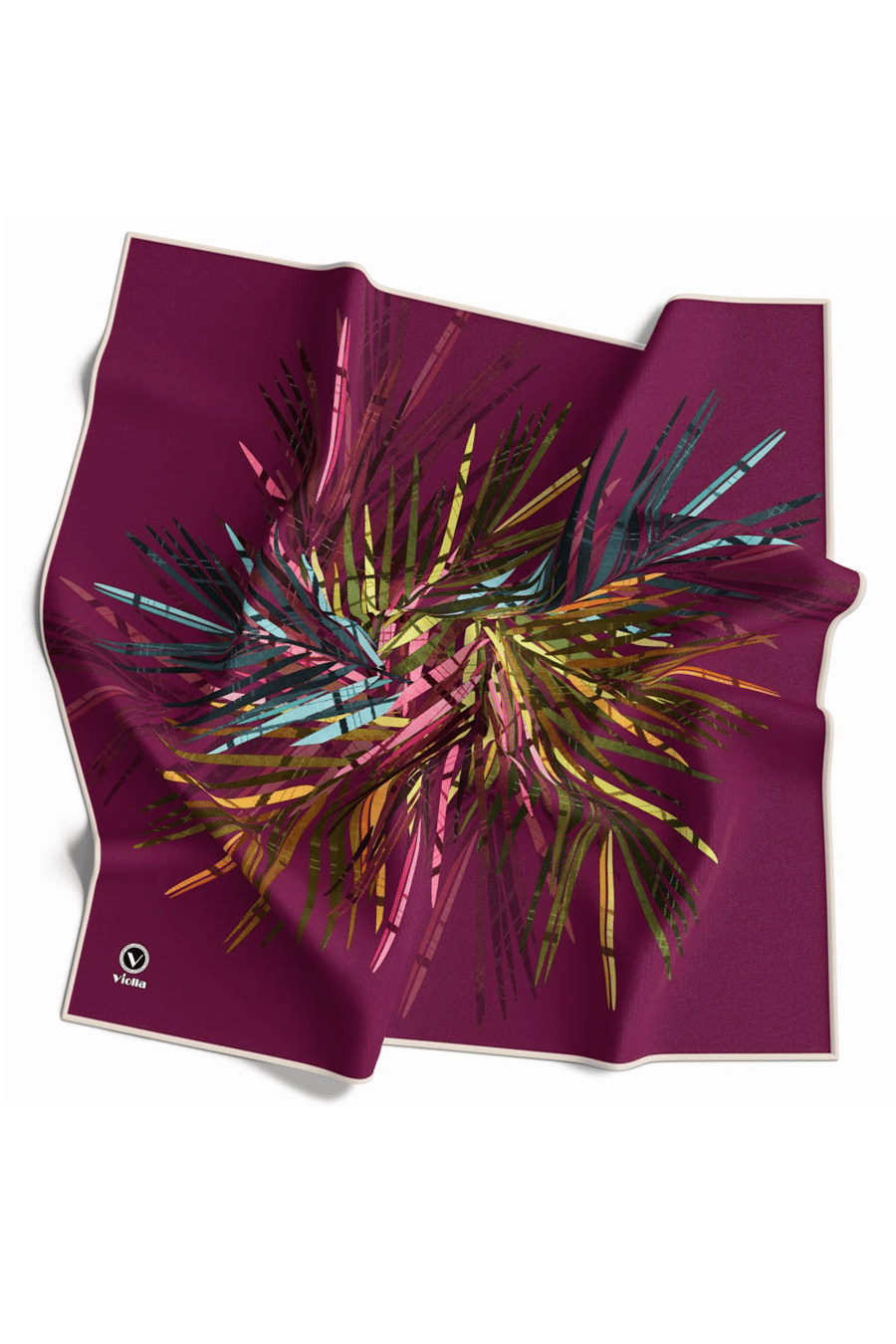 Twill Havai Fişek Desenli Mürdüm Renkli 90x90 Eşarp (İpek İçermez) Kenar Dikiş Şekli El Dikişli