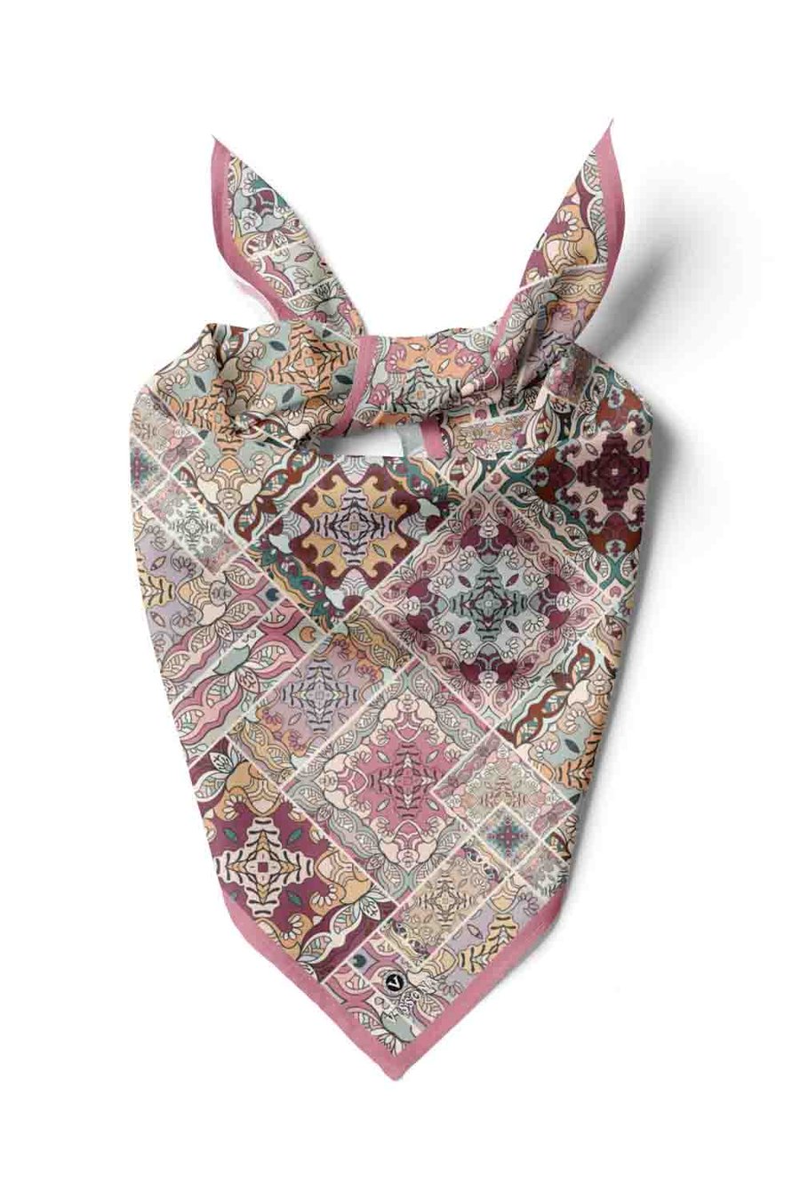 100% Silk Headscarf for Women - 22''x 22'' inch Hair Scarf Ethnic Pattern Silk Headscarf Bandanas Square Silk 60354
