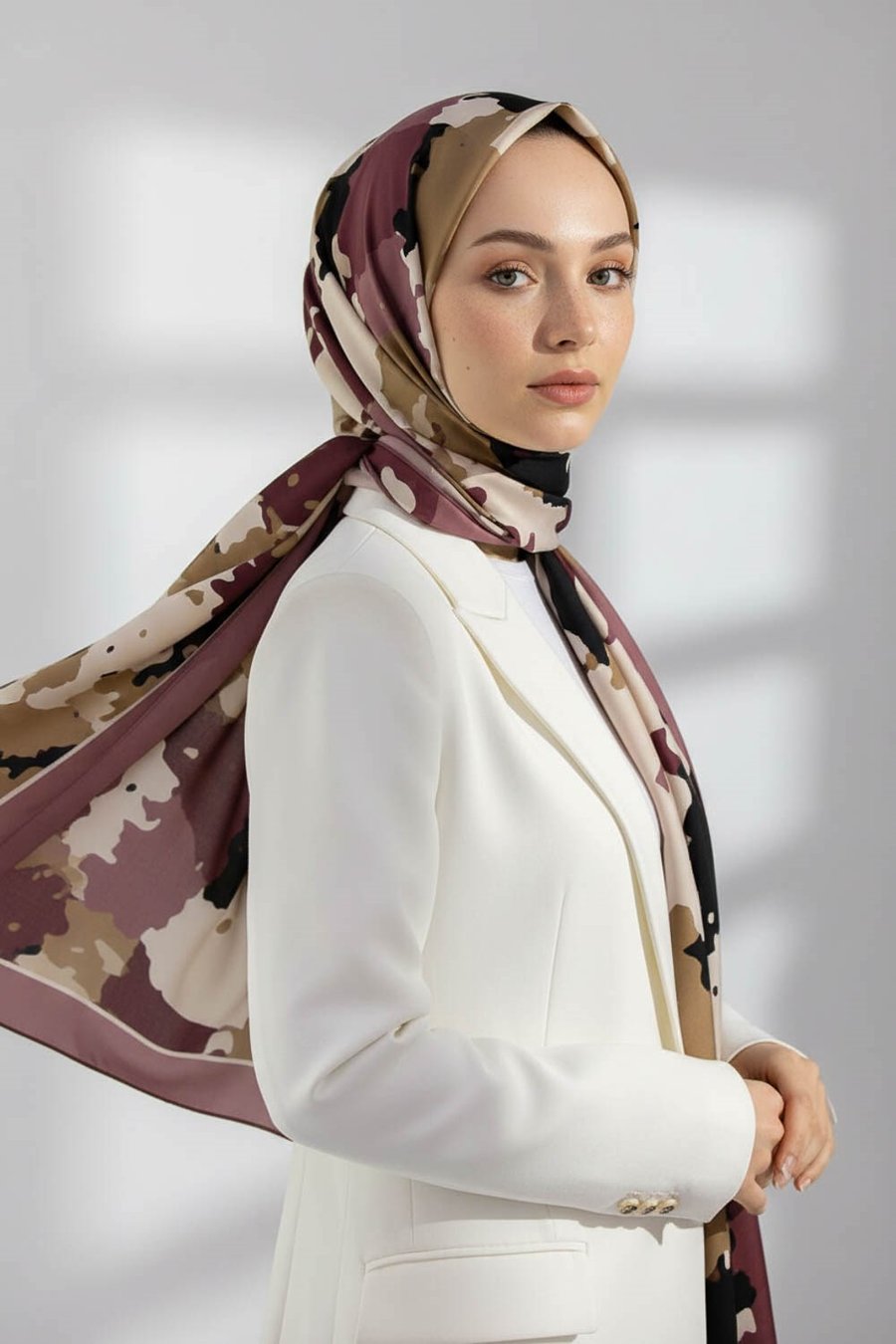 KREP BOYA EFEKTİ DESENLİ PUDRA RENKLİ 75X195 KIRIŞMAZ ŞAL