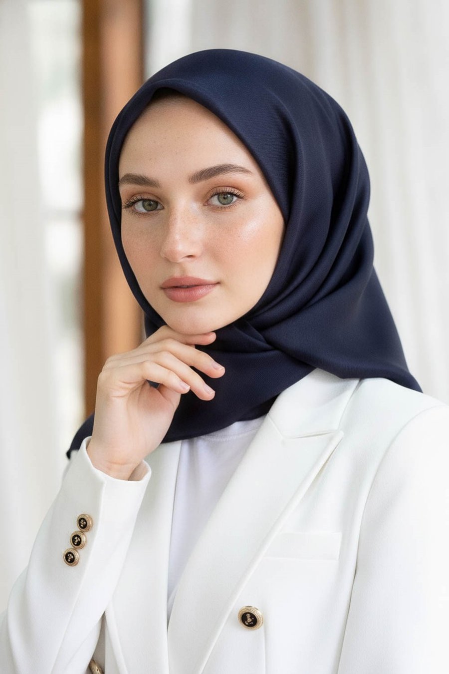 %100 Twill İpek Düz Lacivert Renkli Daha Tok Exclusive Serisi 90x90 Eşarp Dikim Şekli : El Dikişi