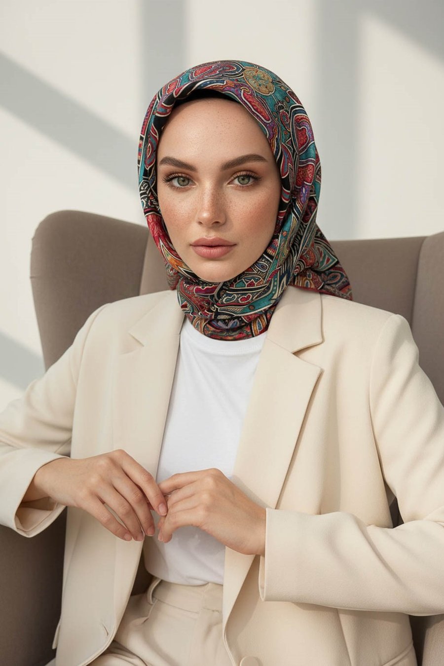 100% Twill İpek Etnik Desenli Bordo - Petrol Yeşili Renkli 90x90 Dikim Şekli : El Dikişi Eşarp
