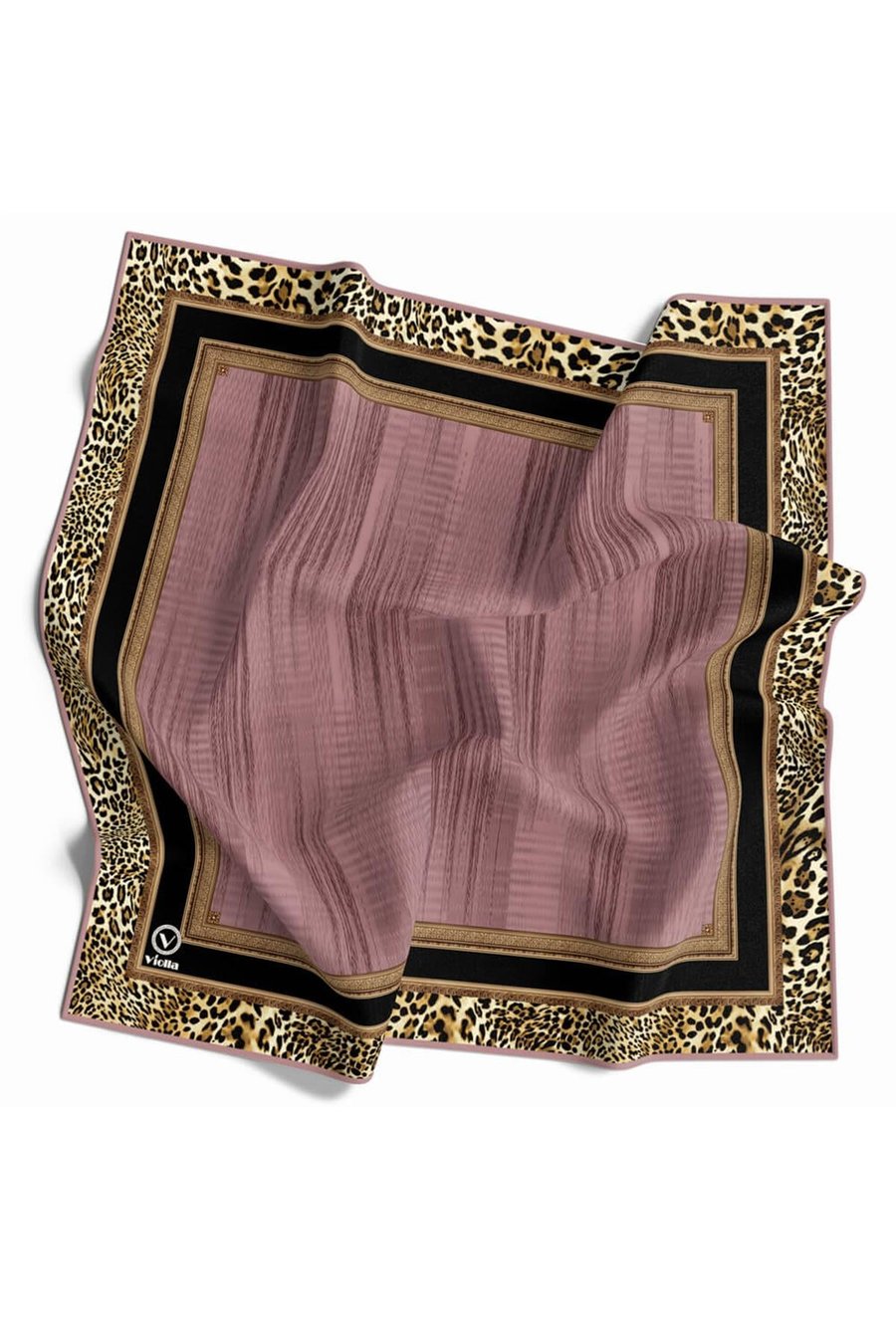 Soft Leopar Bordür Desenli Pudra Renkli 90x90 Eşarp (İpek İçermez) Kenar Dikiş Şekli El Dikişli