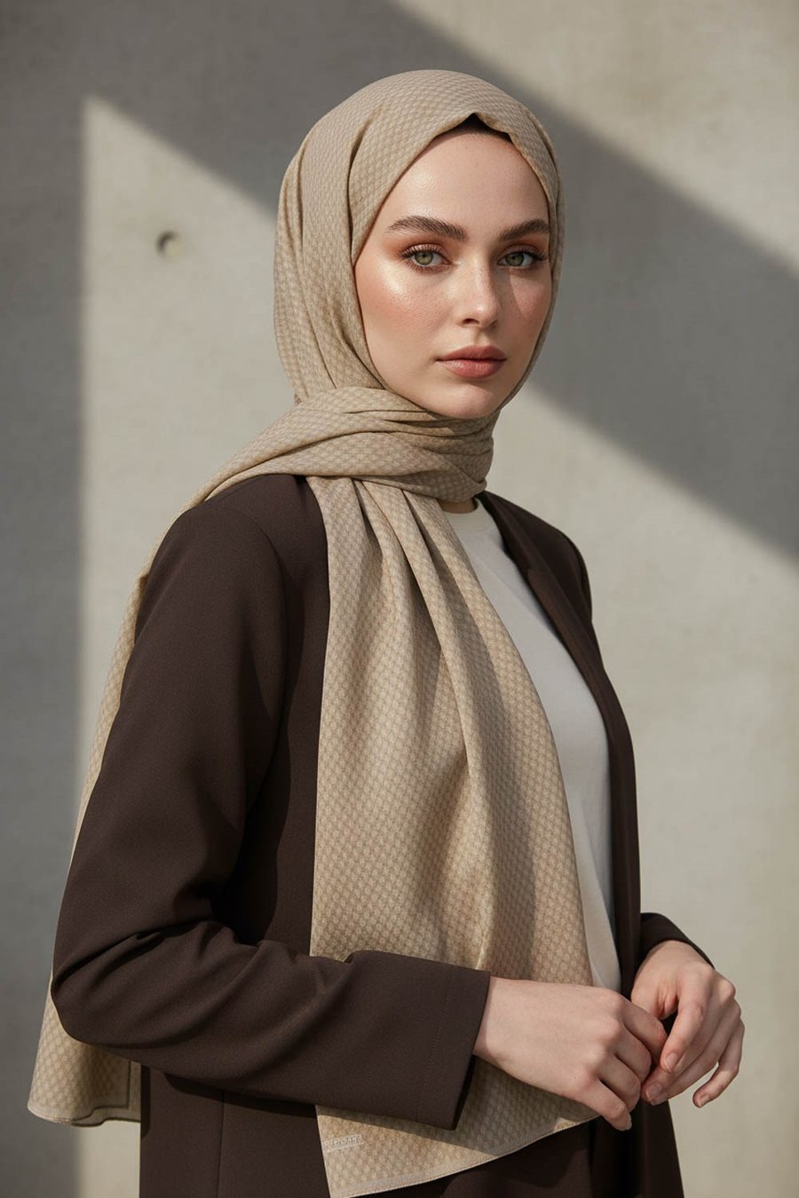 KREP HASIR DESENLİ BEJ RENKLİ 75X195 KIRIŞMAZ ŞAL