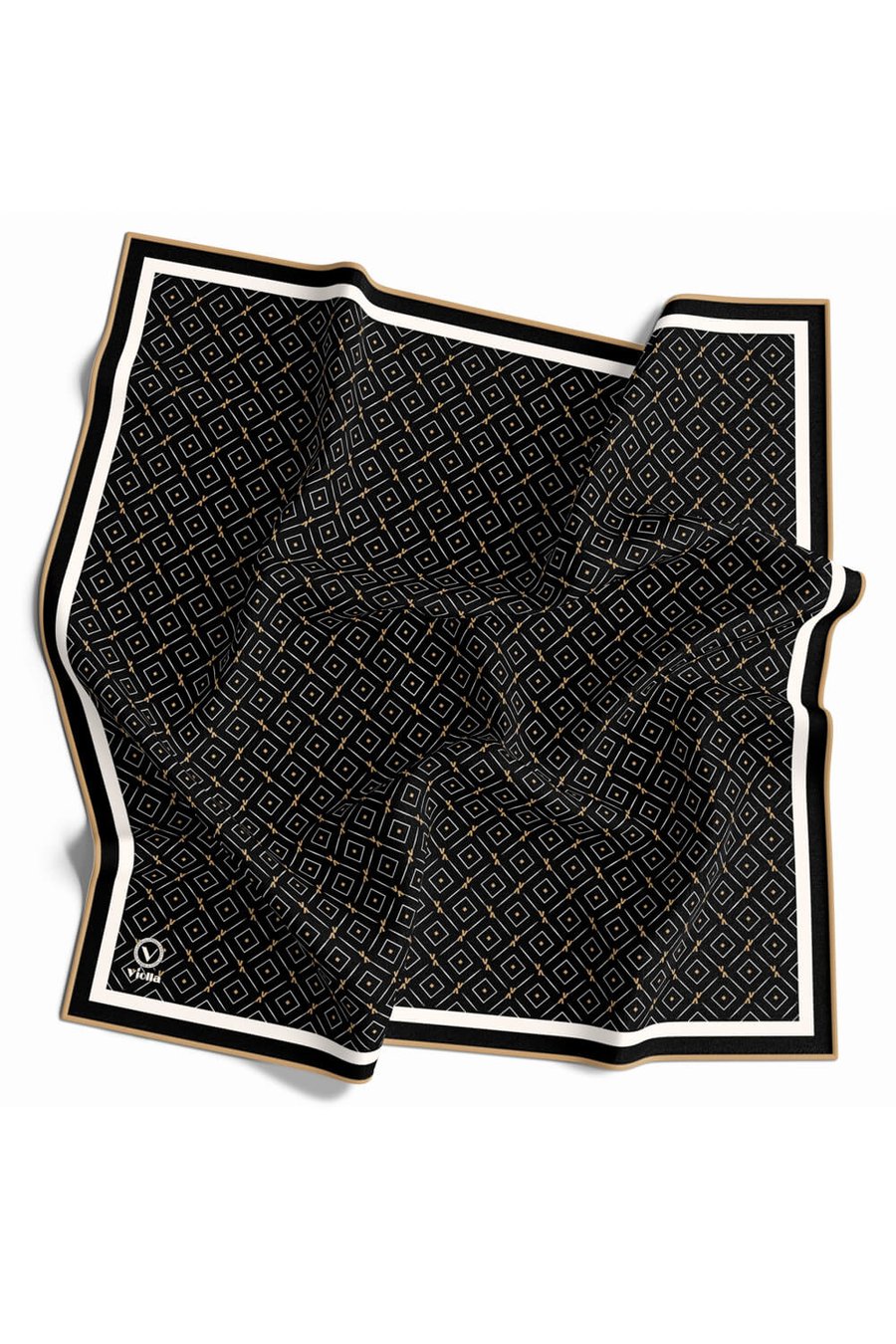 Twill Çıtır Geometrik Desenli Siyah Renkli 90x90 Eşarp (İpek İçermez) Kenar Dikiş Şekli El Dikişli