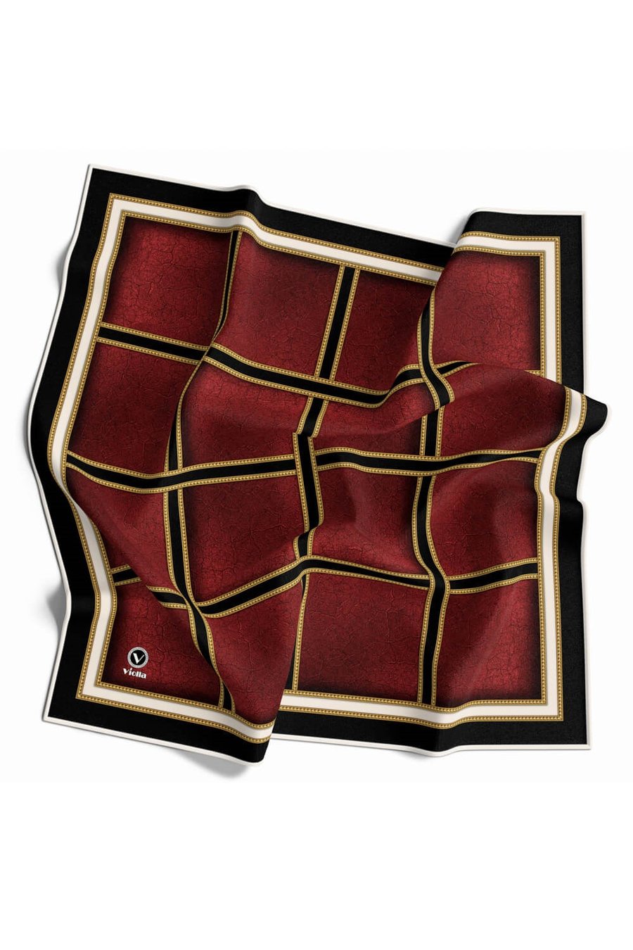 Kristal Taş Efektli Gold Şerit Desenli Bordo Renkli 90x90 Eşarp (İpek İçermez) Kenar Dikiş Şekli El Dikişli